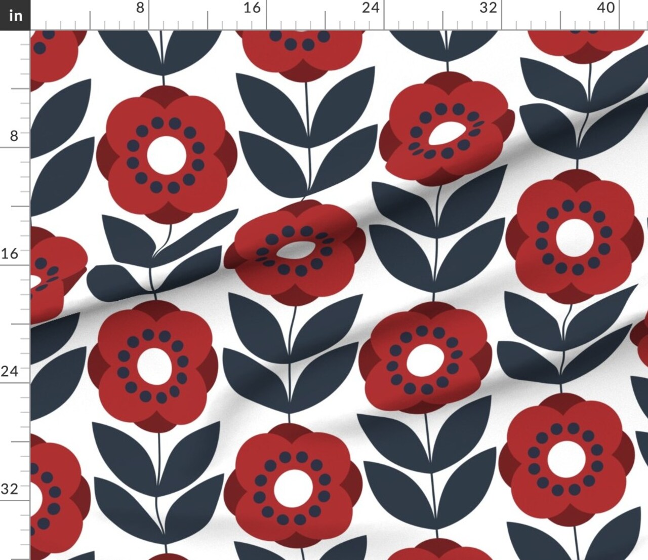 Mid Century Floral Scandi Poppies Retro Inspired Atomic Era 1950S 1960S Look Custom Printed Fabric by Spoonflower Various Fabrics by the Yard or Fat Quarter